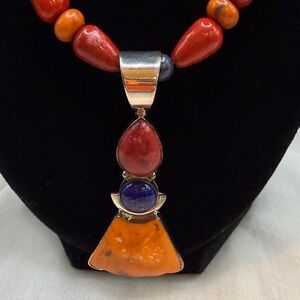 Jay King lapis Lazuli, Red Jasper, Carnelian, Sterling Silver Necklace.